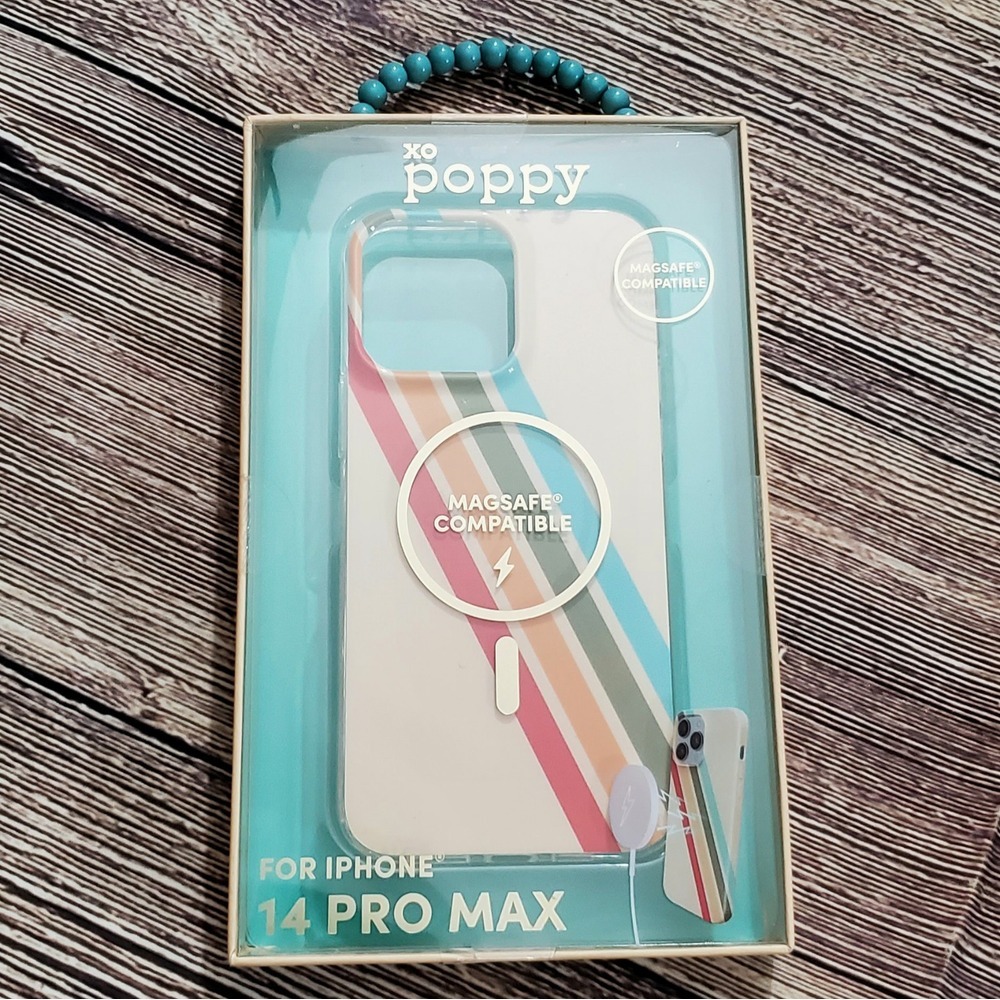 New iPhone 14 PRO MAX Case xo Poppy, Beige Multicolor MagSafe Compatible‎